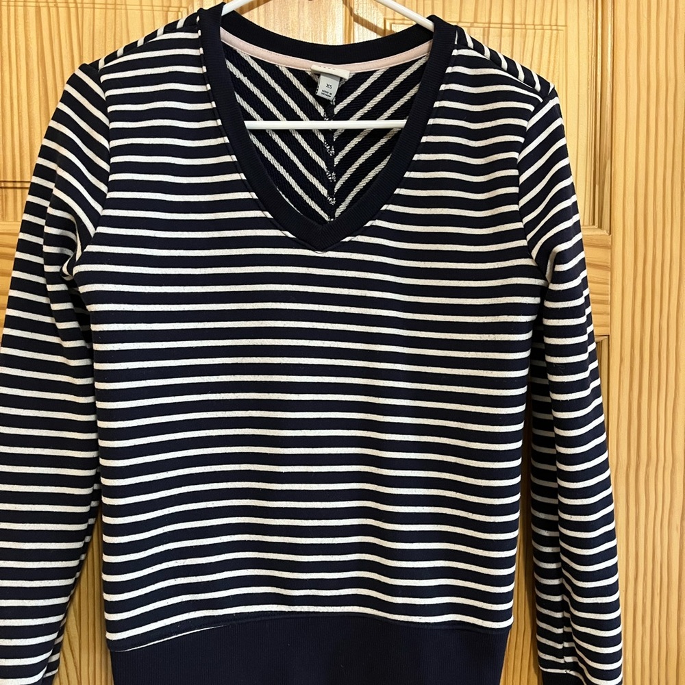 A New Day Blue and White striped v-neck sweatshirt